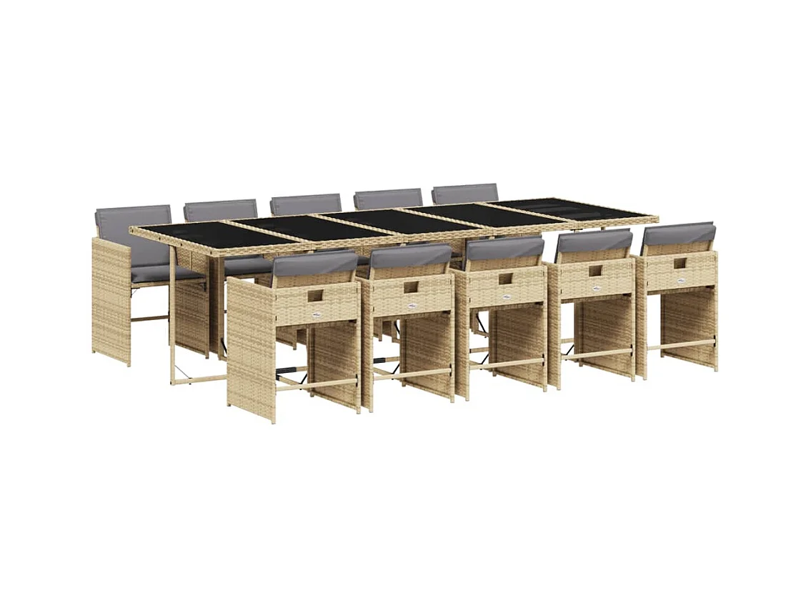 11-tlg. Garten-Essgruppe mit Kissen Beigemischung Poly Rattan