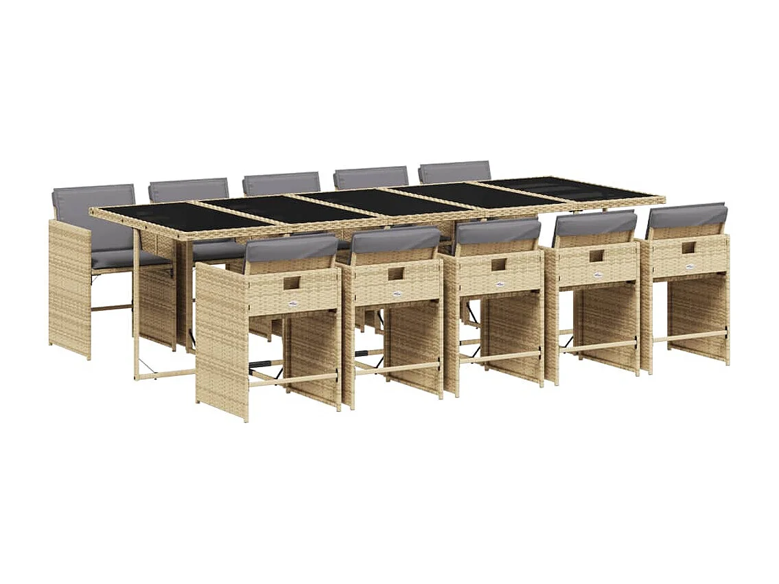 11-tlg. Garten-Essgruppe mit Kissen Beigemischung Poly Rattan