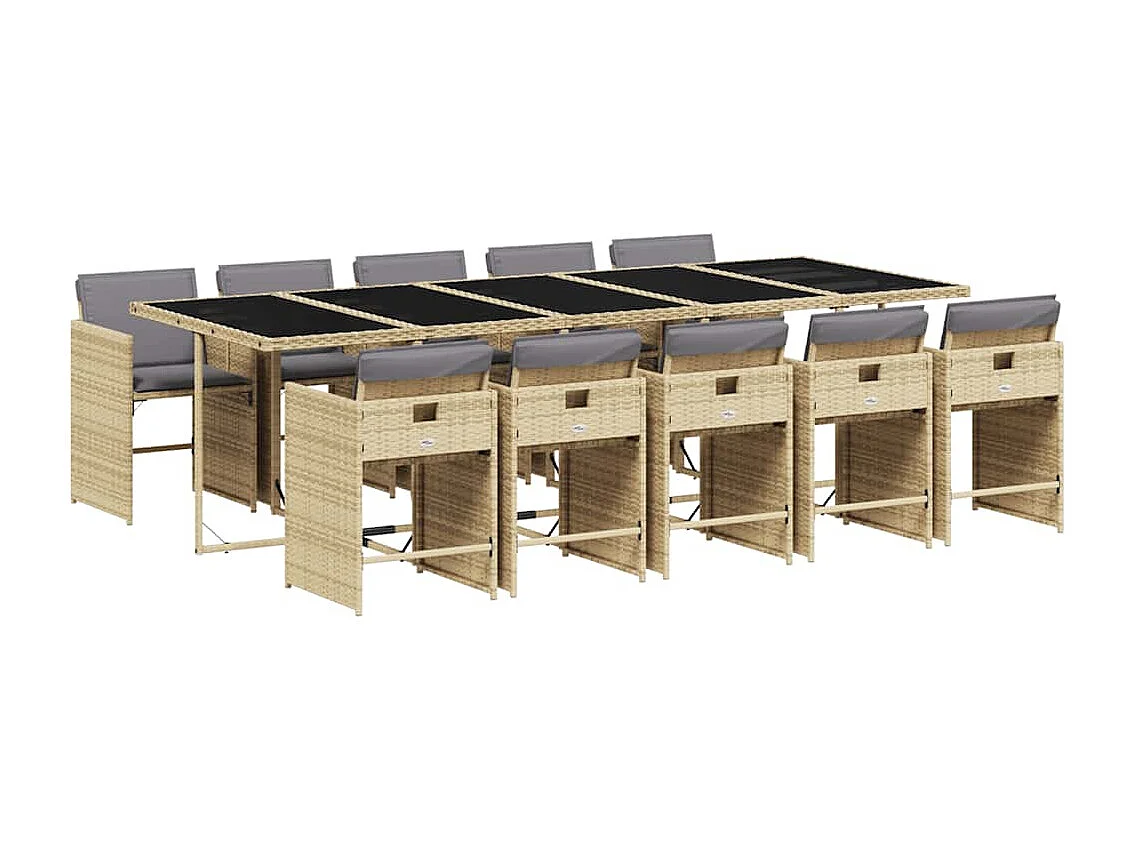 Ensemble à manger de jardin et coussins 11 pcs mélange beige
