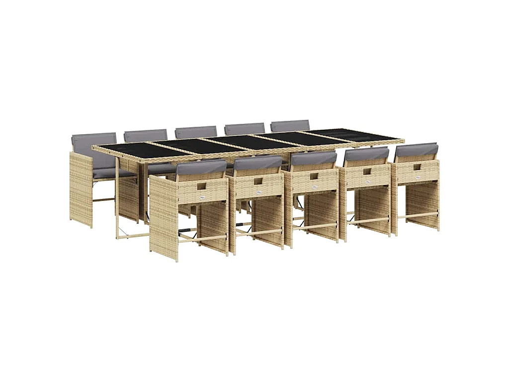 11-tlg. Garten-Essgruppe mit Kissen Beigemischung Poly Rattan