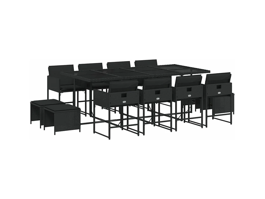 Ensemble à manger de jardin 13 pcs coussins noir résine tressée