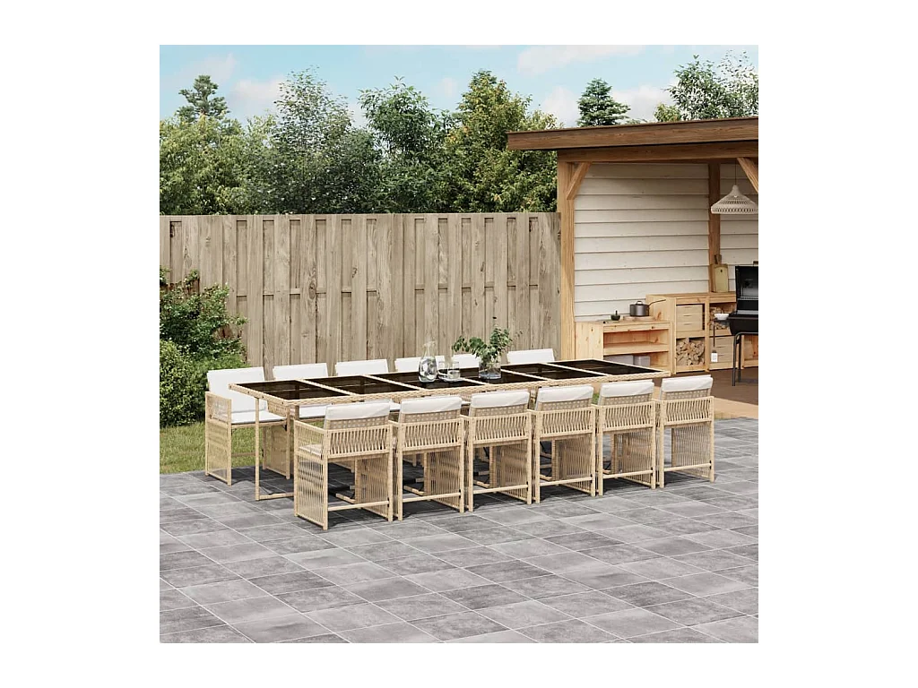 13-tlg. Garten-Essgruppe mit Kissen Beige Poly Rattan