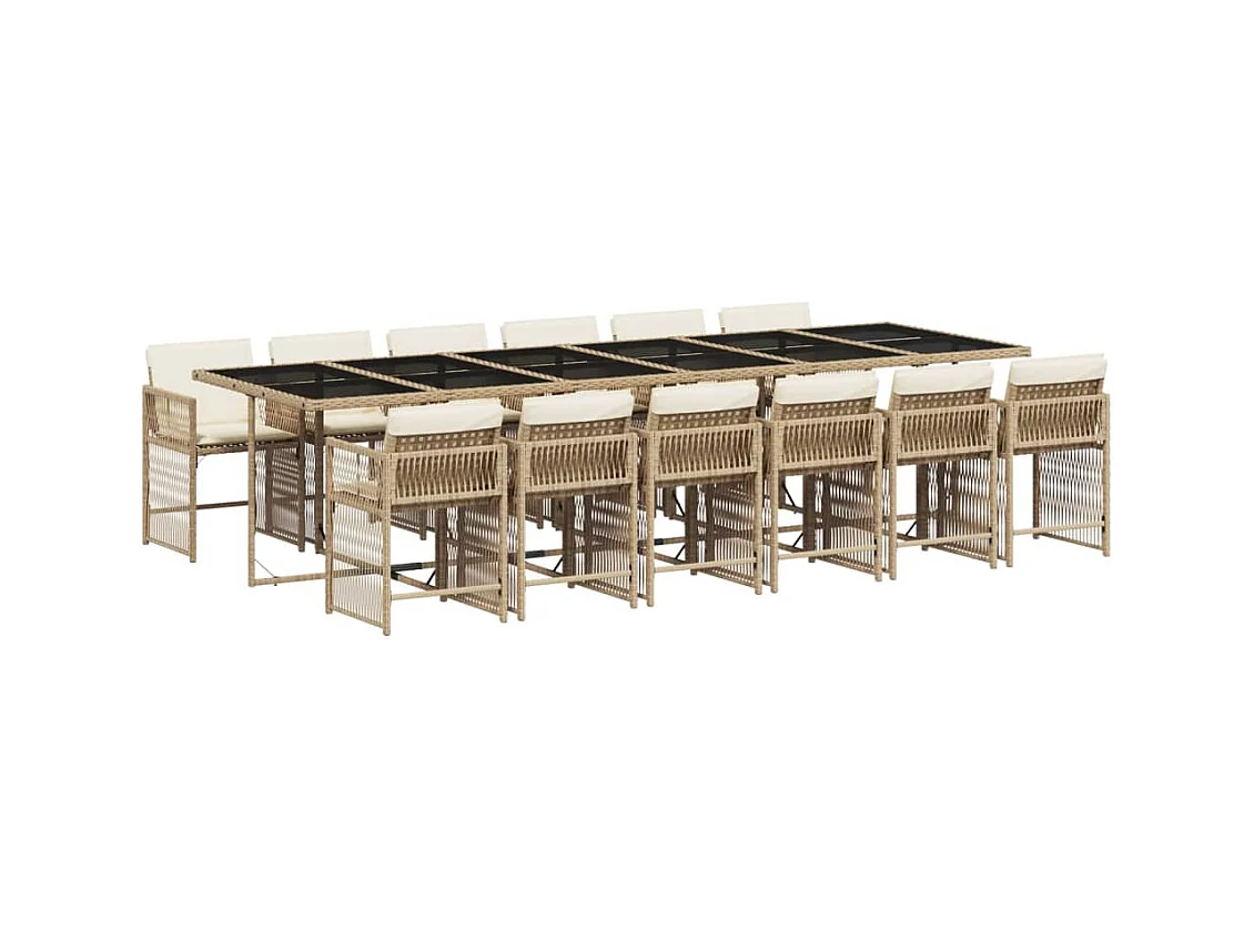 13-tlg. Garten-Essgruppe mit Kissen Beige Poly Rattan