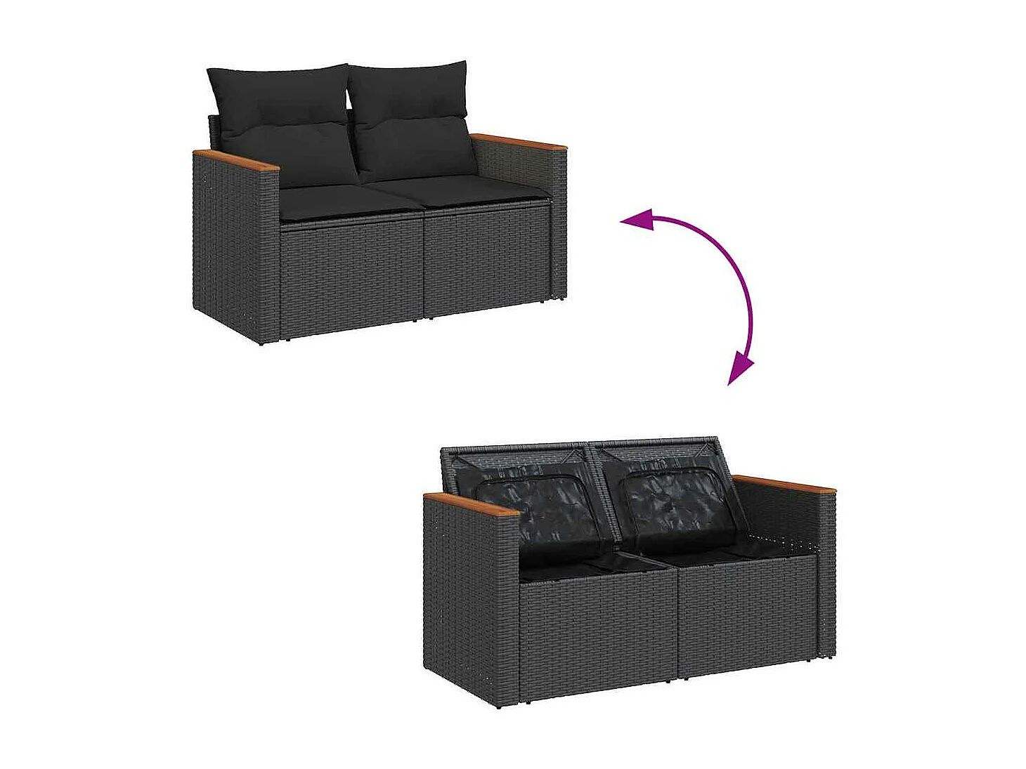 5 pcs conjunto sofás de jardim com almofadões vime PE preto