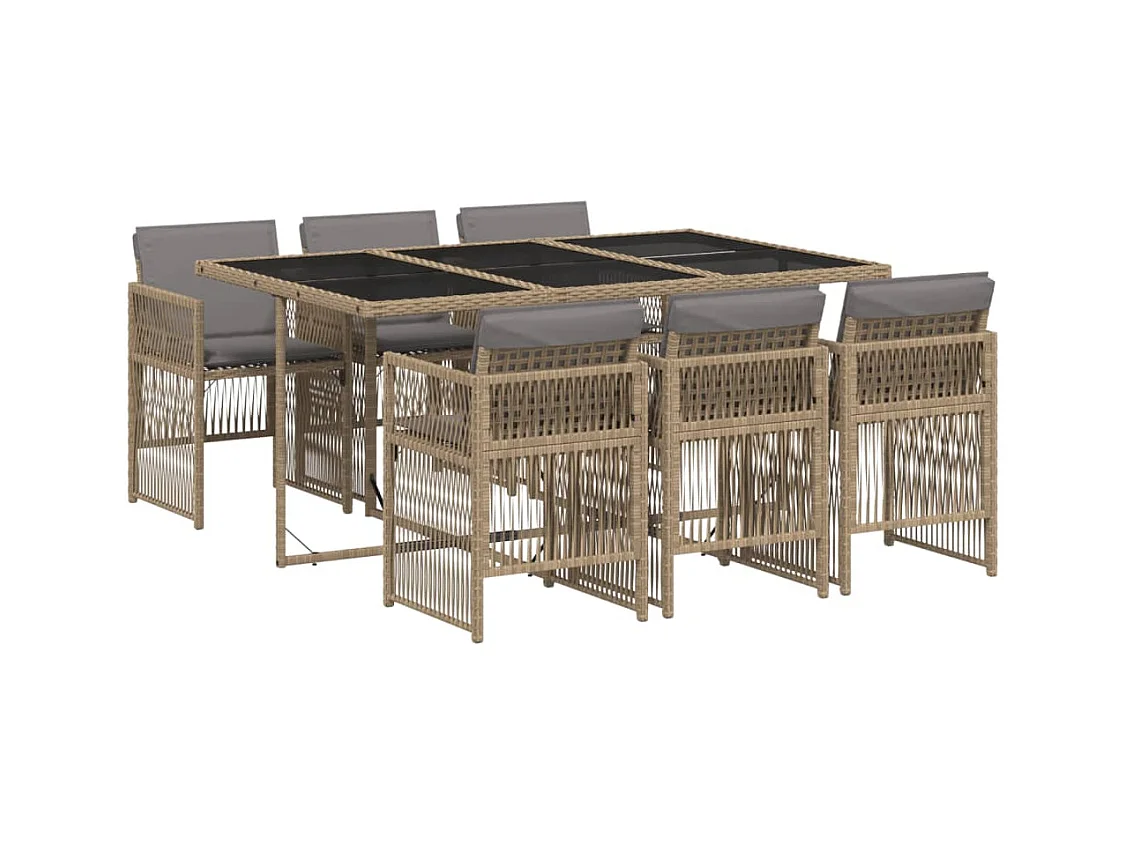 Ensemble à manger de jardin coussins 7 pcs mélange beige rotin