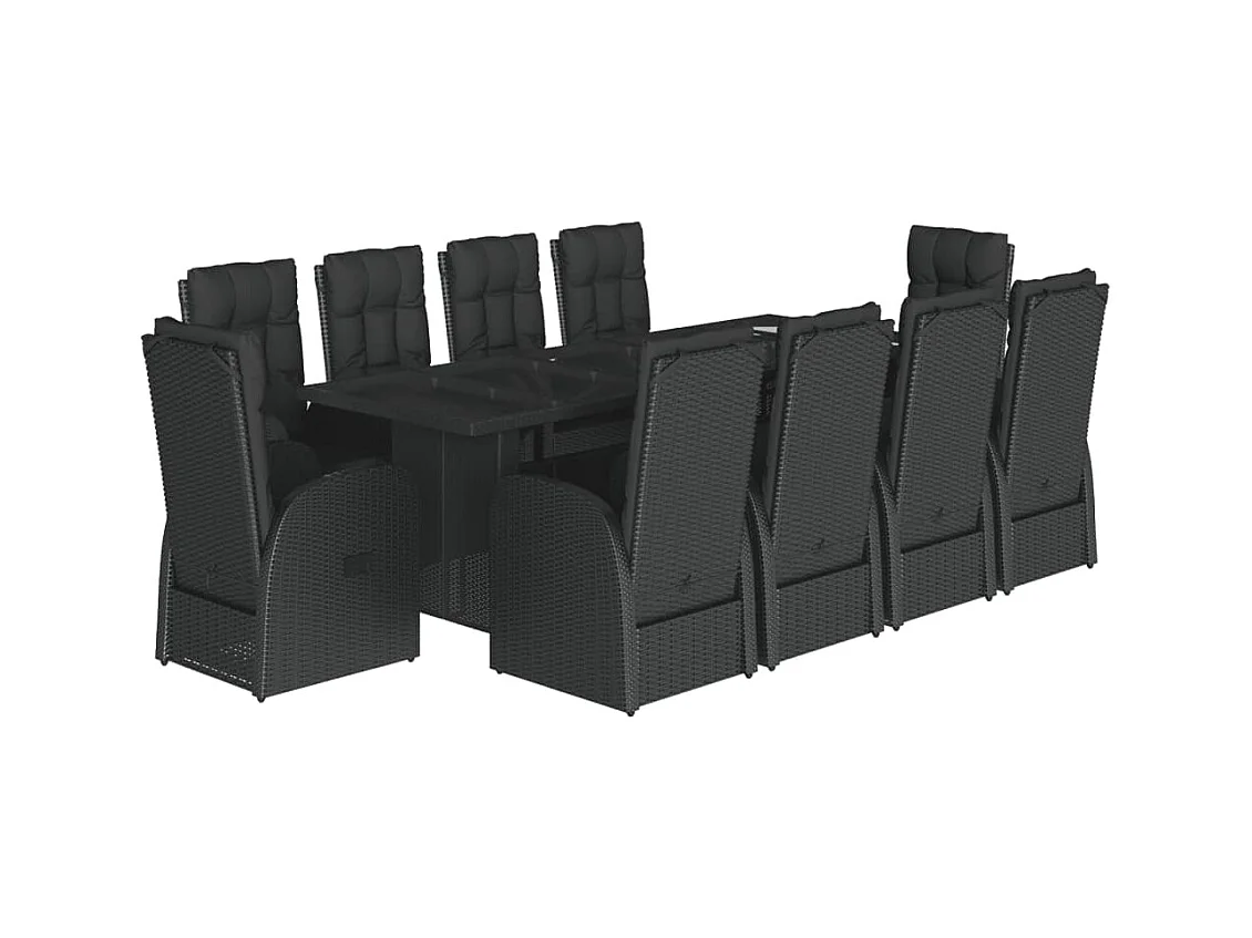 Ensemble à manger de jardin 11 pcs coussins noir résine tressée