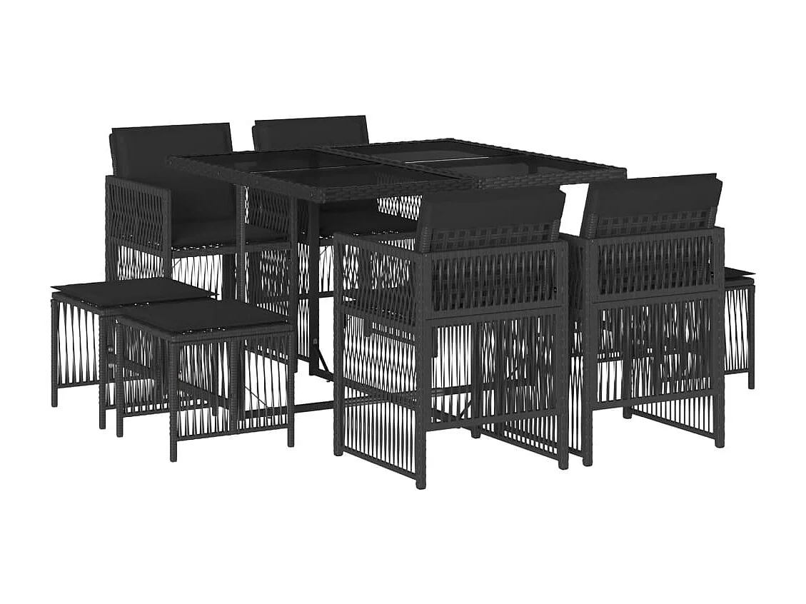 Ensemble à manger de jardin 9pcs coussins noir résine tressée