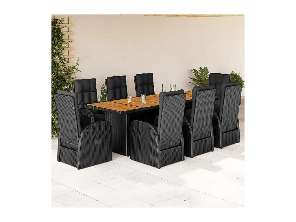 9-delige Tuinset poly rattan zwart