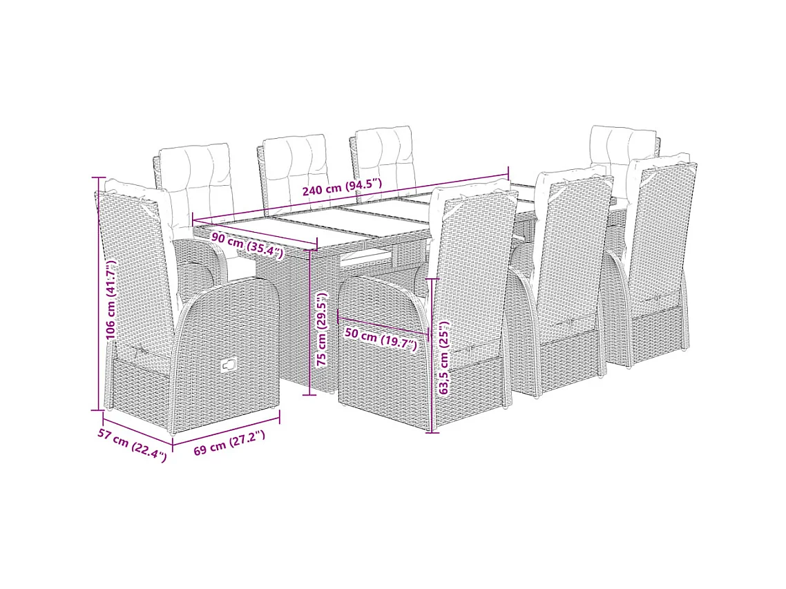 9-delige Tuinset poly rattan zwart