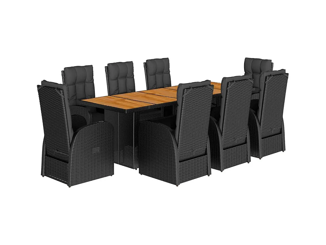 Ensemble à manger de jardin 9pcs coussins noir résine tressée