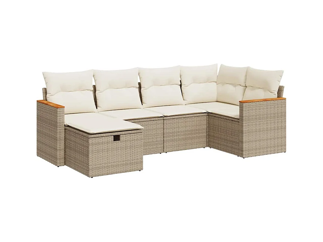 6-tlg. Garten-Sofagarnitur mit Kissen Beige Poly Rattan