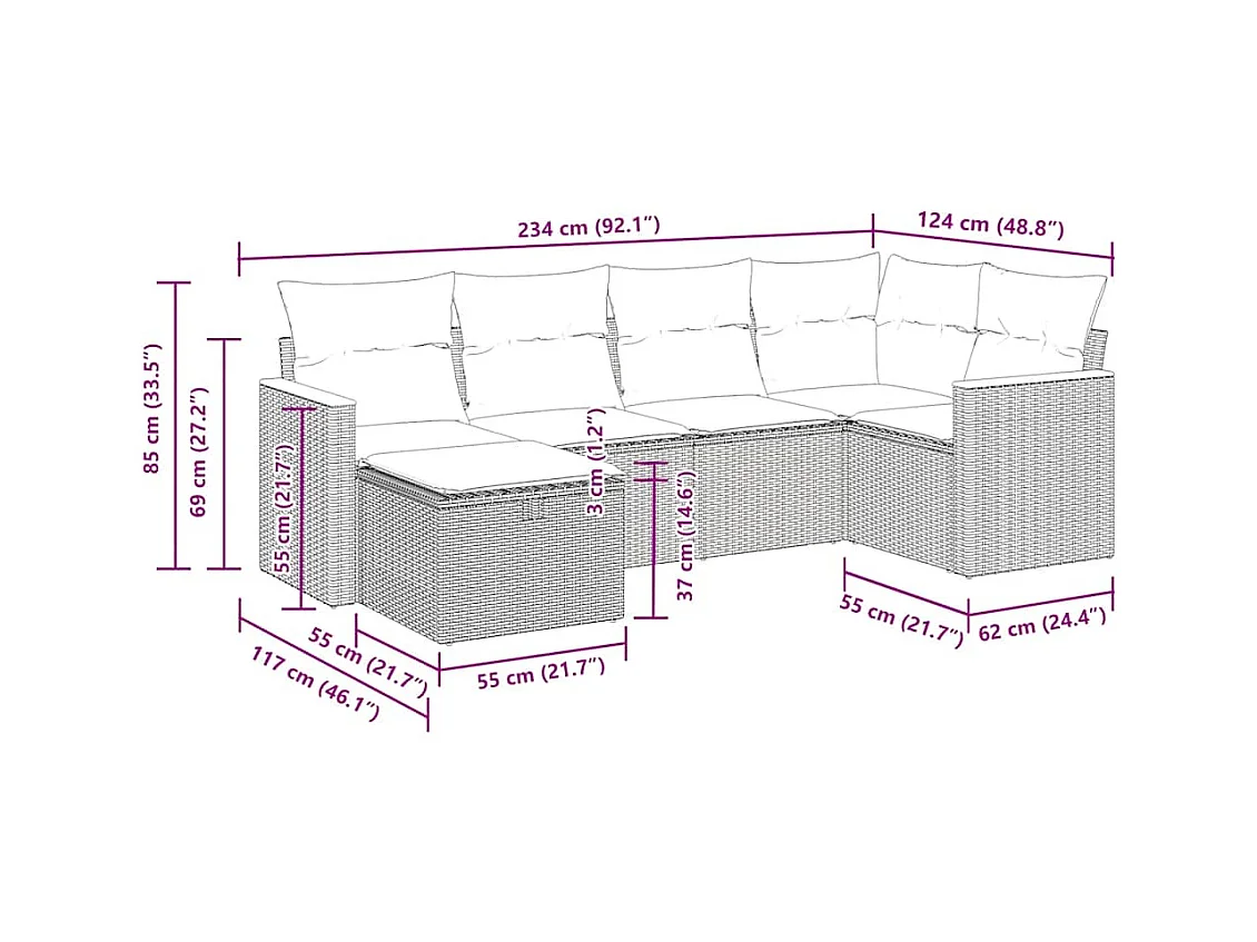 6-tlg. Garten-Sofagarnitur mit Kissen Beige Poly Rattan