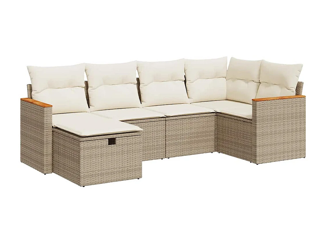Salon de jardin avec coussins 6 pcs beige résine tressée