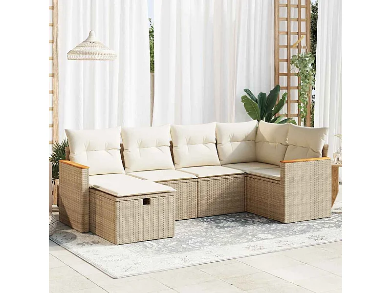 Salon de jardin avec coussins 6 pcs beige résine tressée
