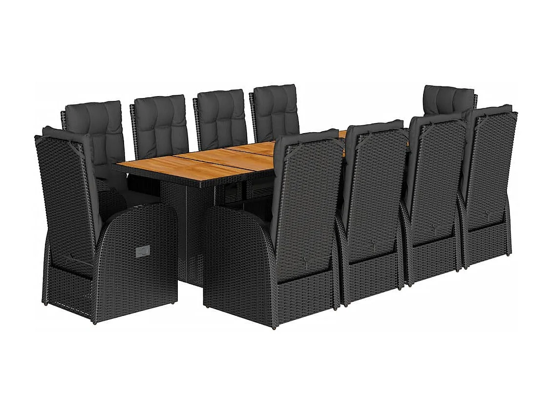 Ensemble à manger de jardin 11 pcs coussins noir résine tressée