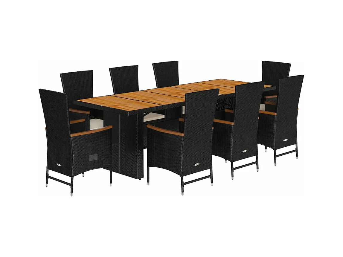 Ensemble à manger de jardin 9pcs coussins noir résine tressée