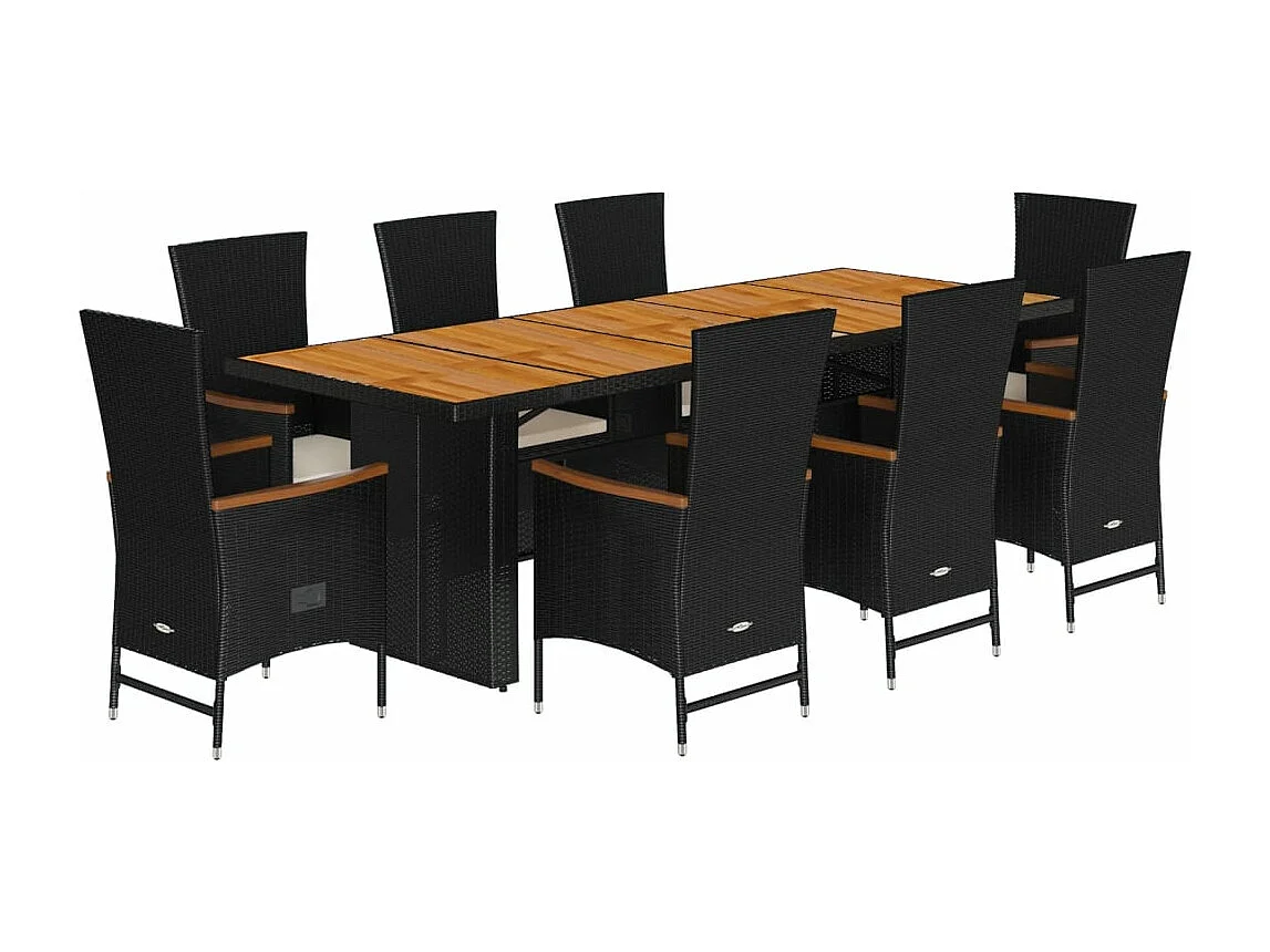 Ensemble à manger de jardin 9pcs coussins noir résine tressée