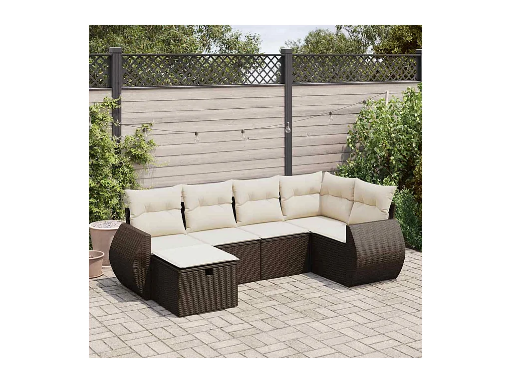 Set Divano da Giardino 6 pz con Cuscini Marrone in Polyrattan