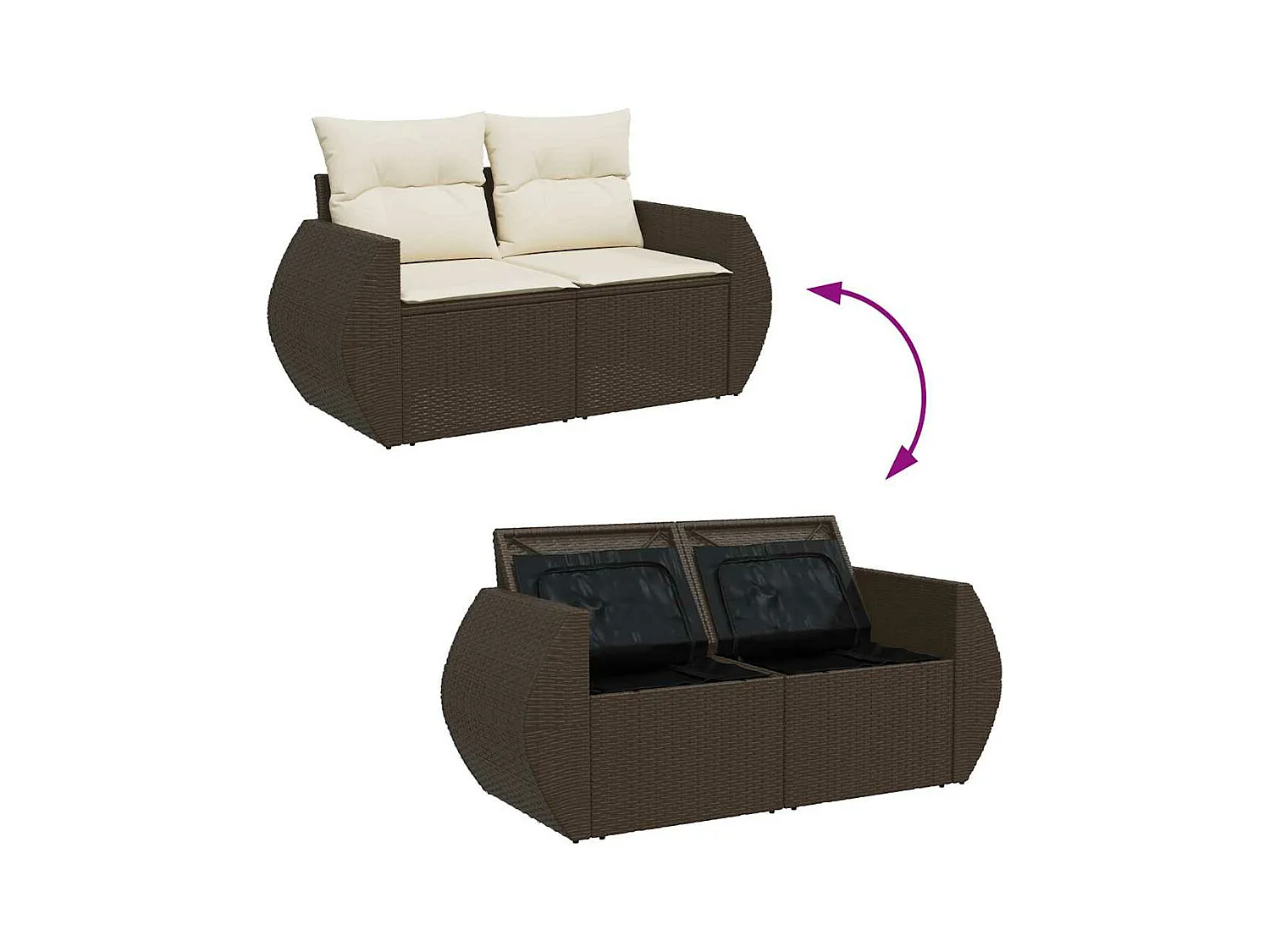 Set Divano da Giardino 6 pz con Cuscini Marrone in Polyrattan