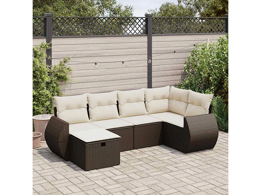 Salon de jardin avec coussins 6 pcs marron résine tressée