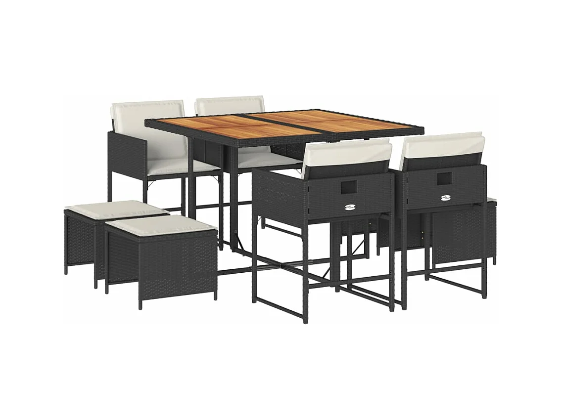 Ensemble à manger de jardin 9pcs coussins noir résine tressée