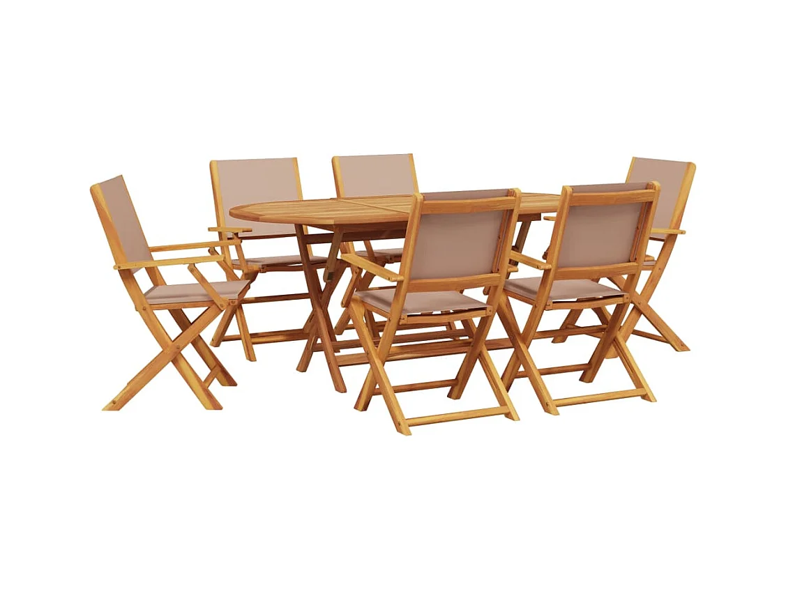 7-tlg. Garten-Essgruppe Stoff und Massivholz Taupe