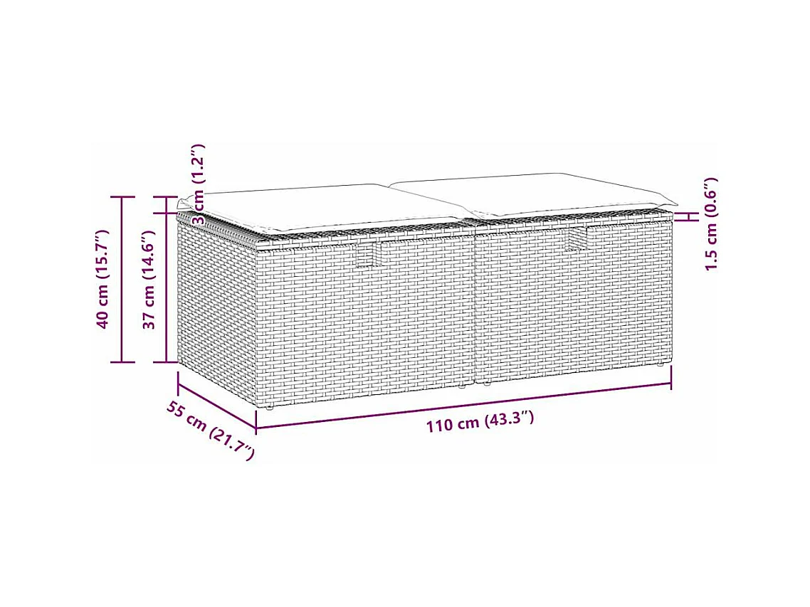 2-delige Loungeset met kussens poly rattan acacia bruin