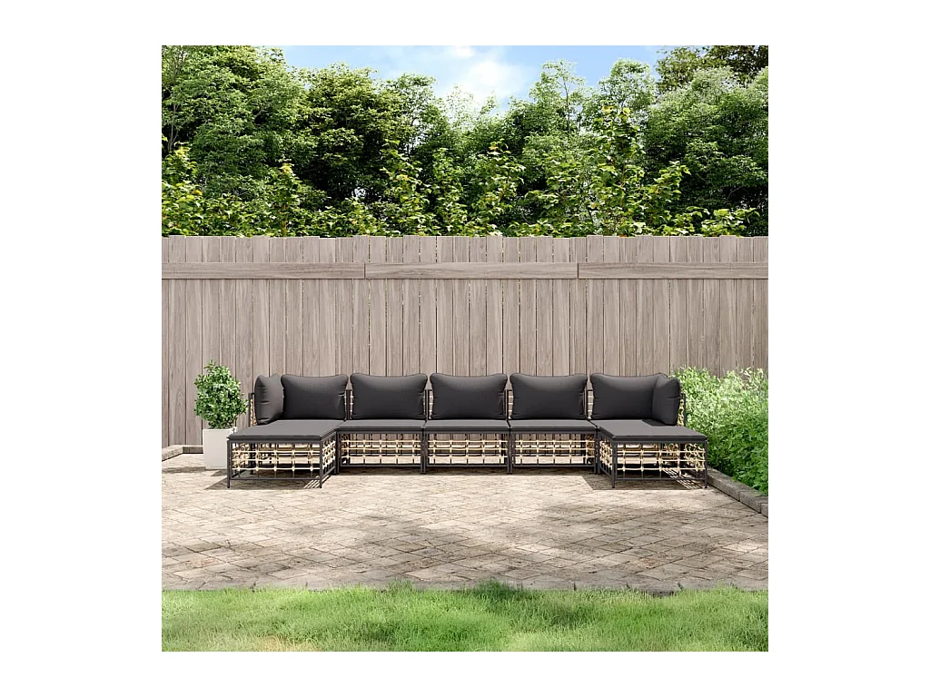 Salon de jardin 7 pcs avec coussins anthracite résine tressée