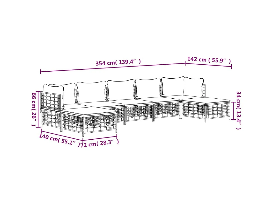 Salon de jardin 7 pcs avec coussins anthracite résine tressée