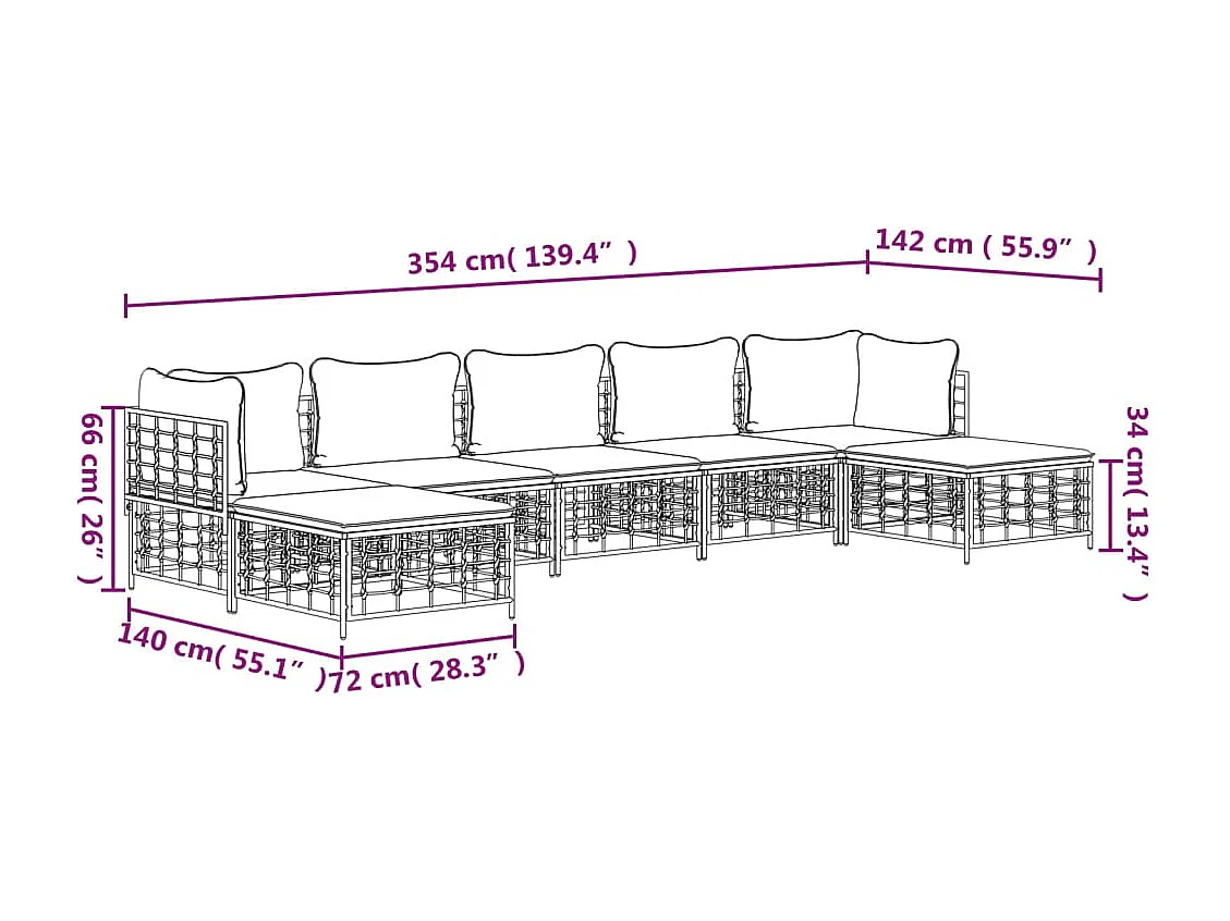 7-tlg. Garten-Lounge-Set mit Kissen Anthrazit Poly Rattan