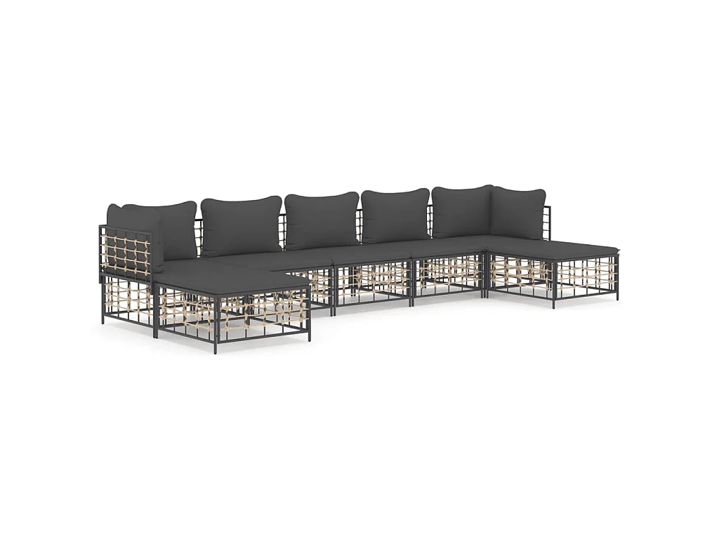 7-delige Loungeset met kussens poly rattan antracietkleurig