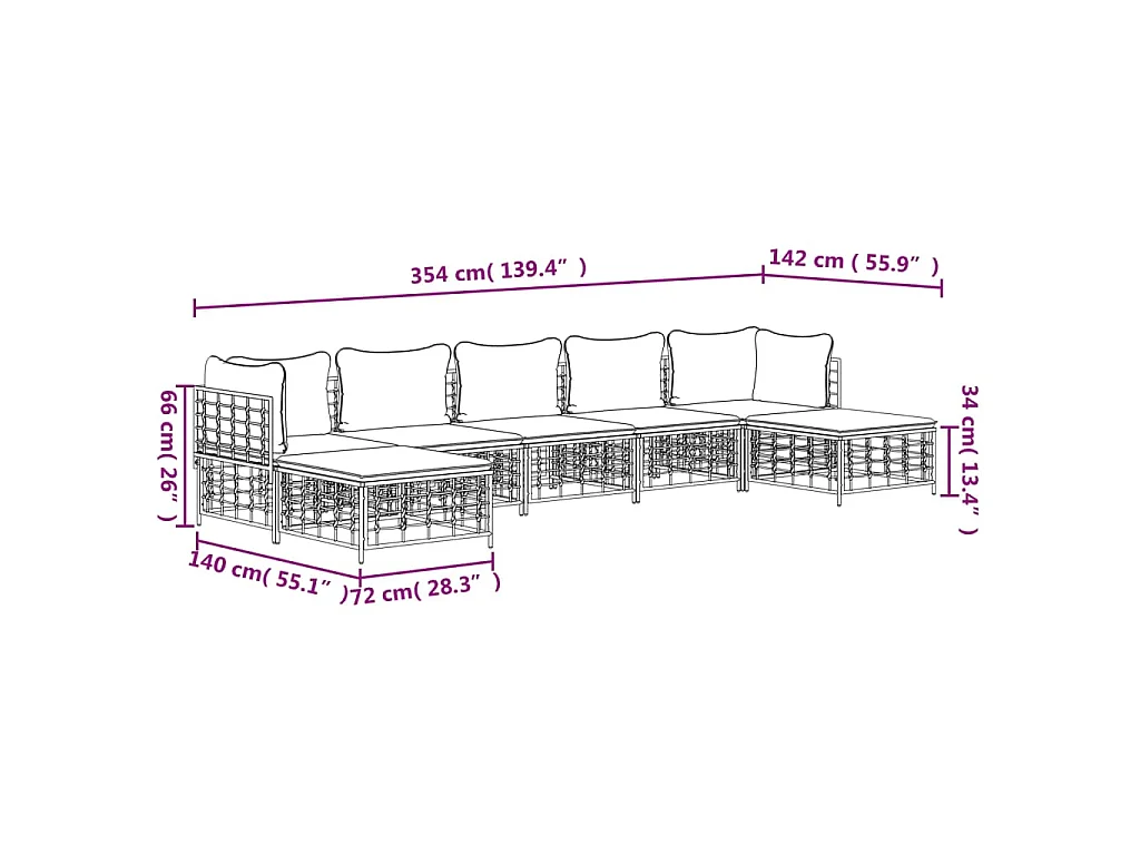 7-delige Loungeset met kussens poly rattan antracietkleurig