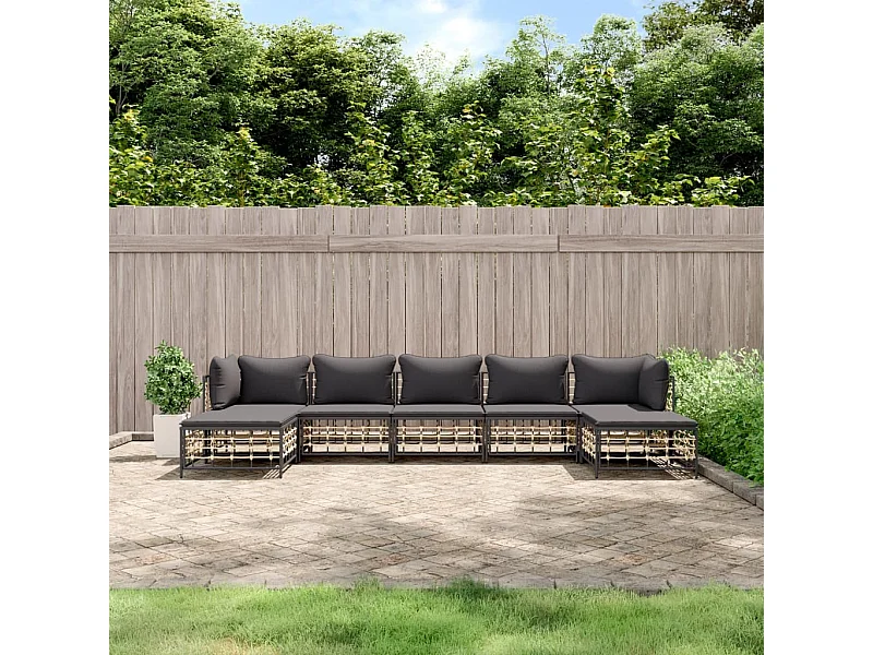 Set Divani da Giardino 7 pz con Cuscini Antracite in Polyrattan