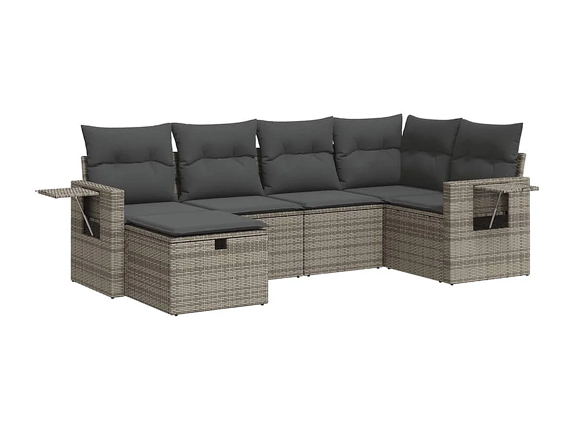 6 pcs conjunto sofás de jardim com almofadões vime cinzento