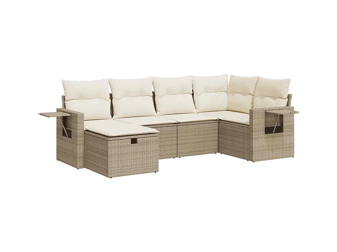 6-tlg. Garten-Sofagarnitur mit Kissen Beige Poly Rattan