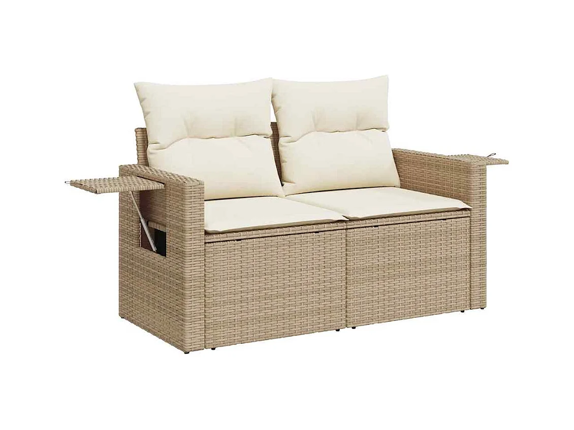 6-tlg. Garten-Sofagarnitur mit Kissen Beige Poly Rattan