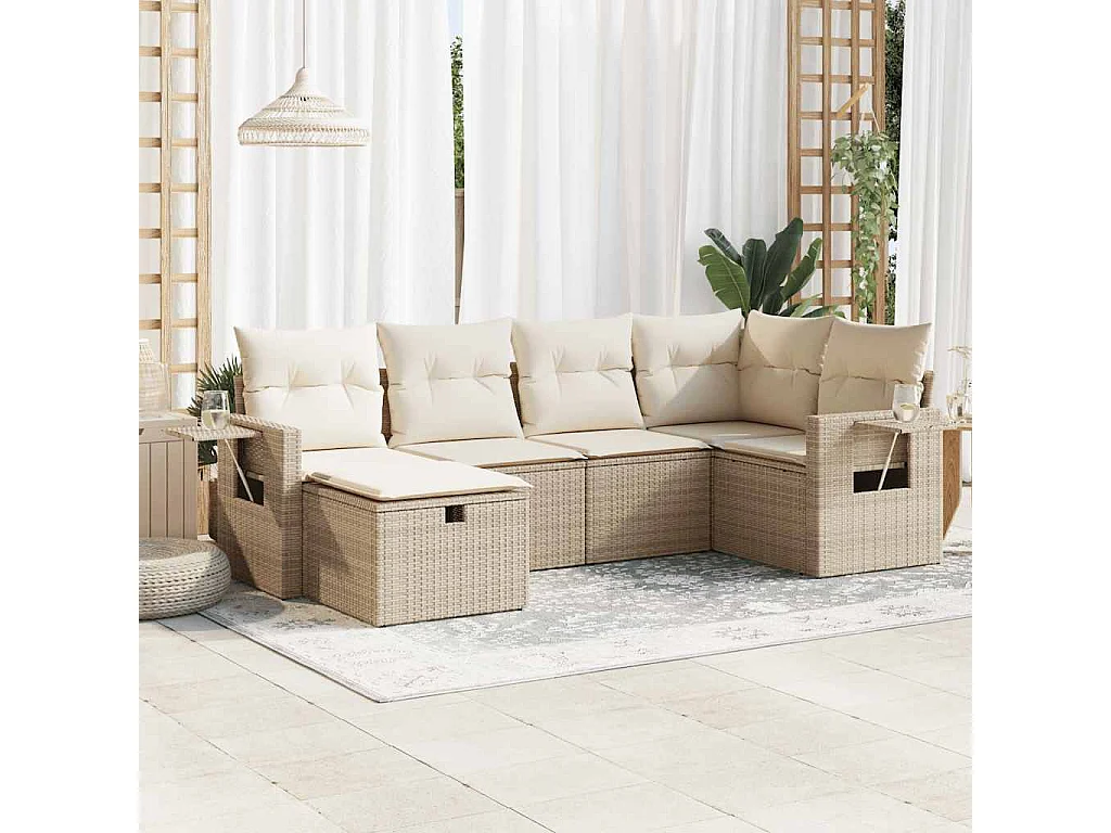 Salon de jardin avec coussins 6 pcs beige résine tressée
