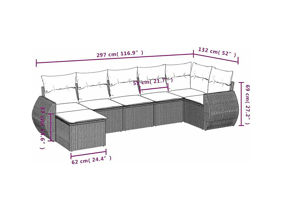 Salon de jardin avec coussins 7 pcs gris clair résine tressée