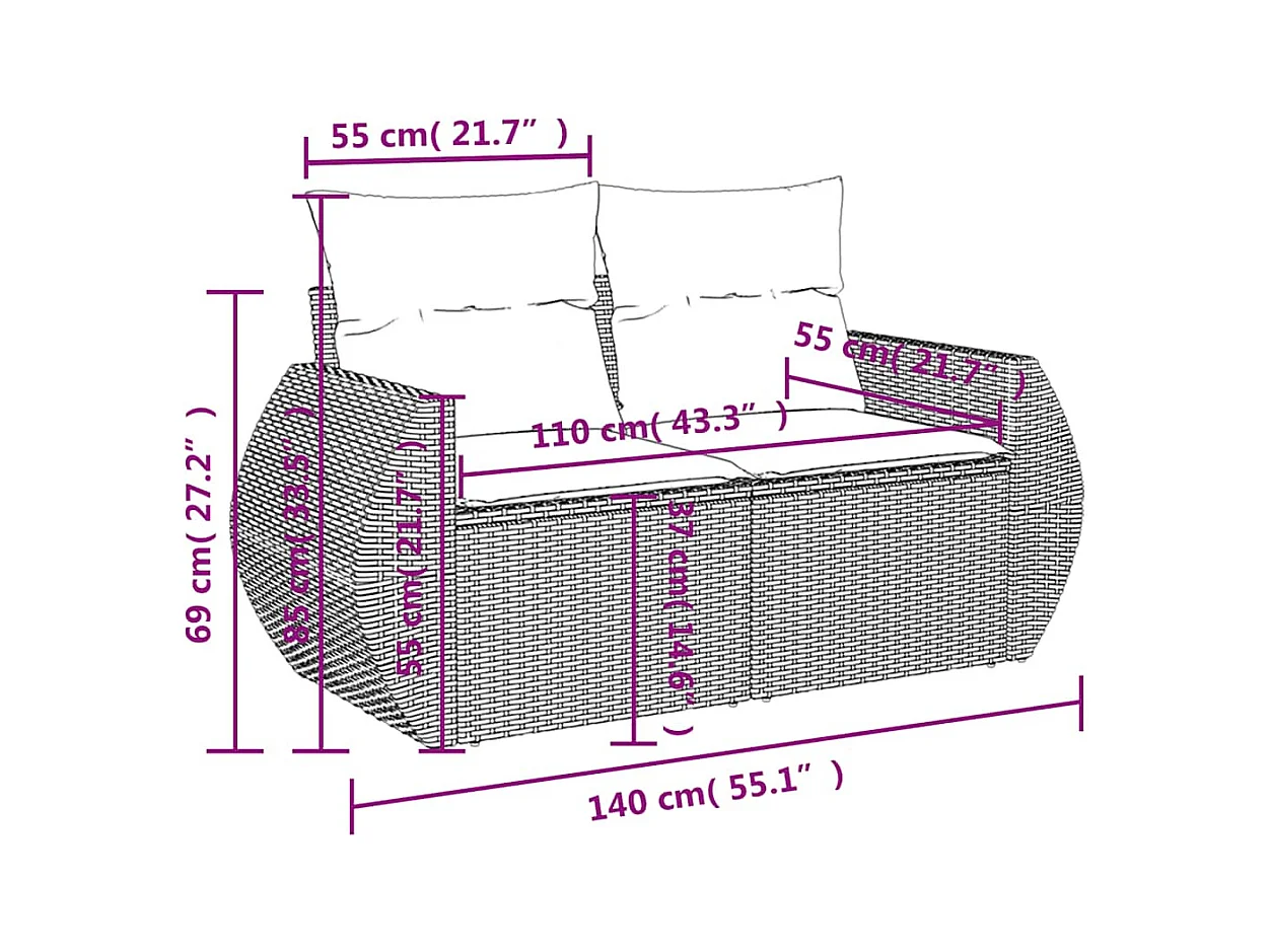Salon de jardin avec coussins 7 pcs gris clair résine tressée