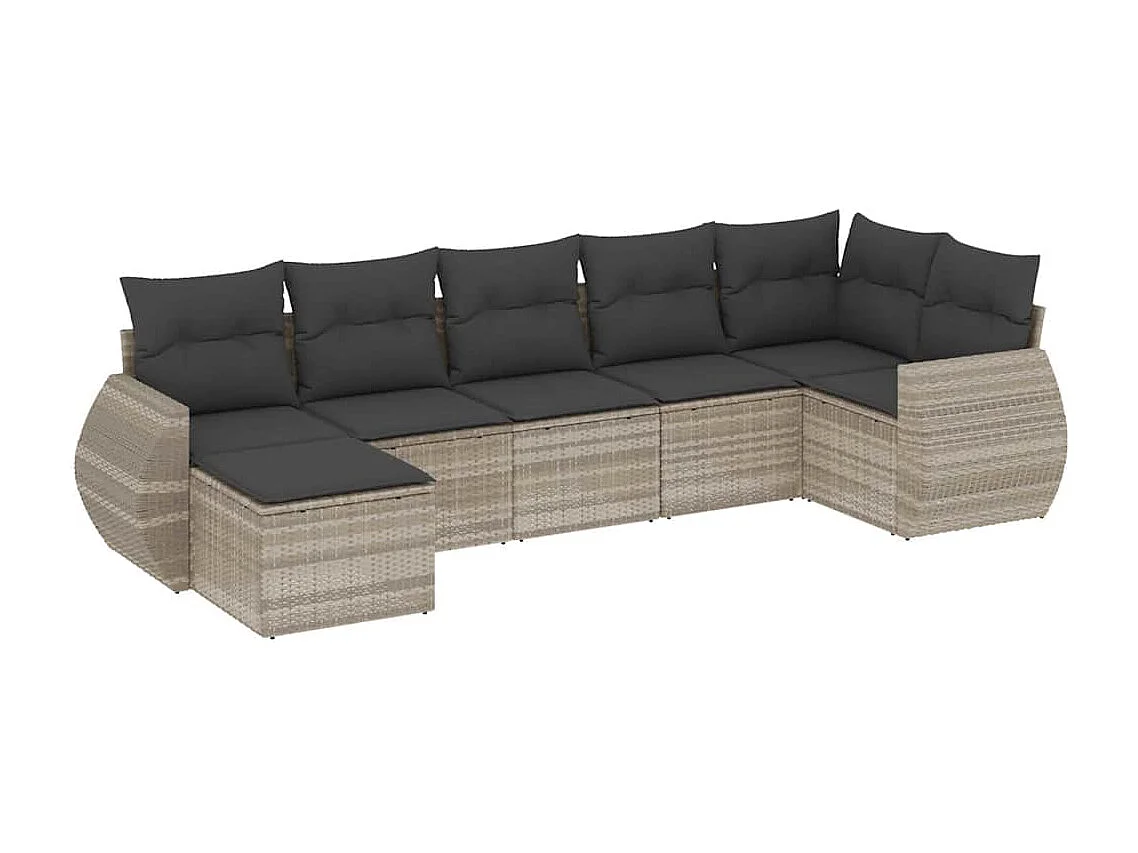 Salon de jardin avec coussins 7 pcs gris clair résine tressée