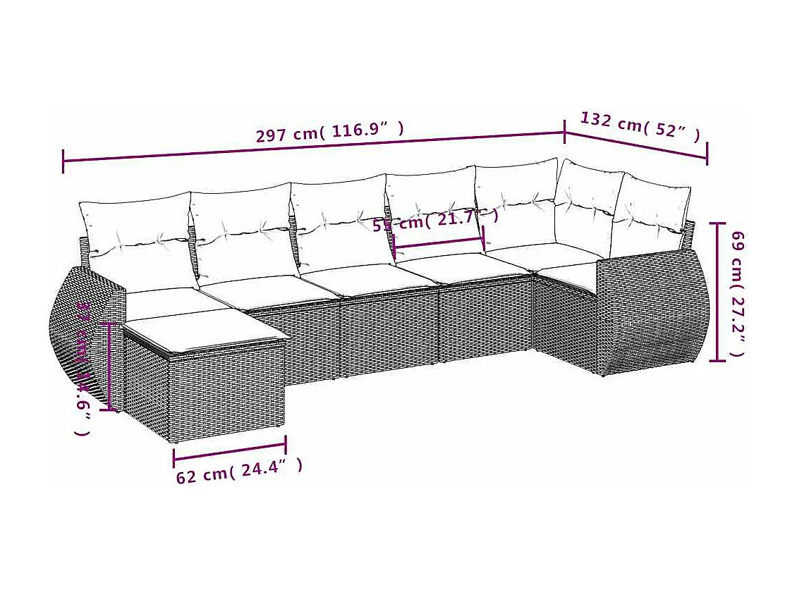 Salon de jardin avec coussins 7 pcs gris clair résine tressée