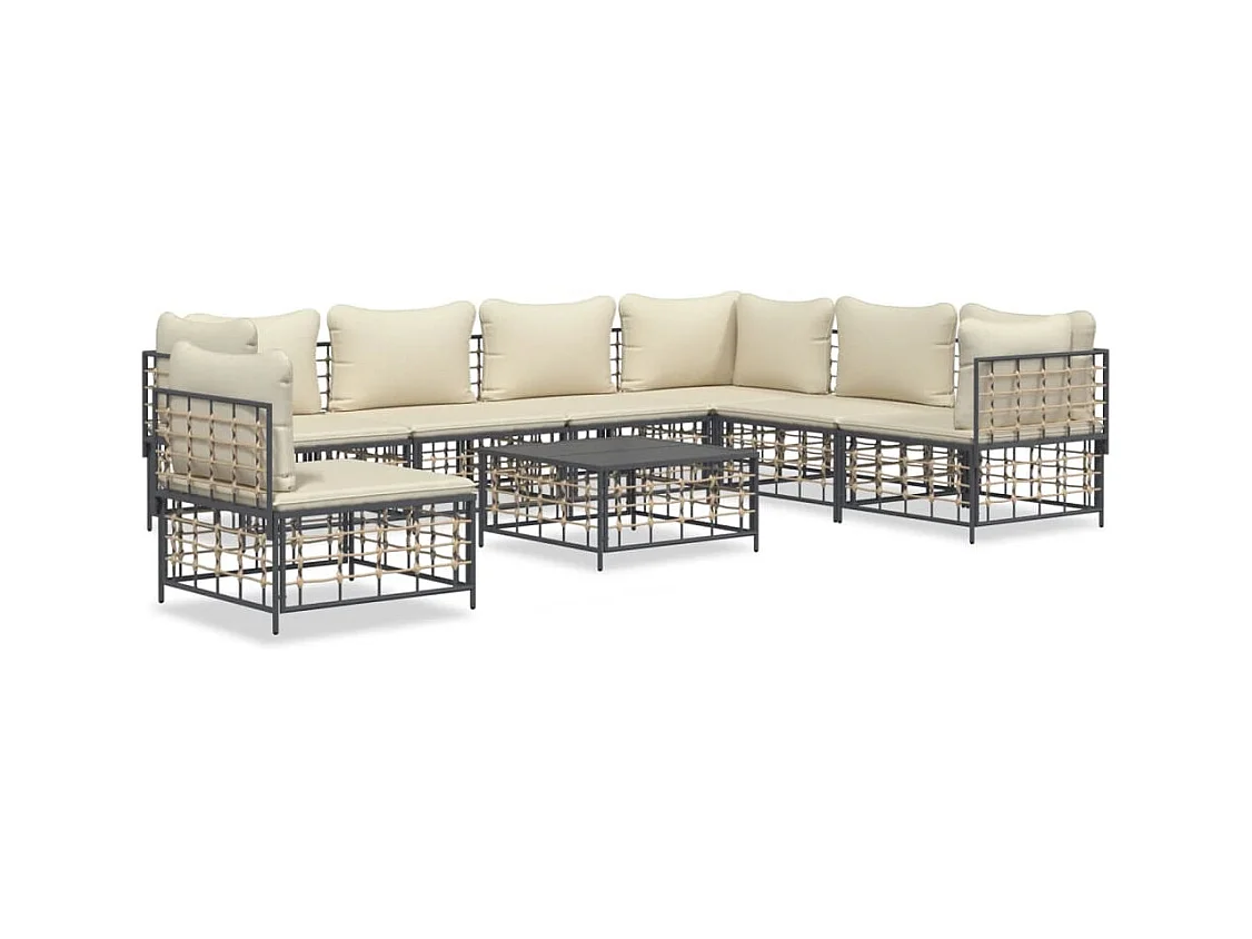 8-delige Loungeset met kussens poly rattan antracietkleurig