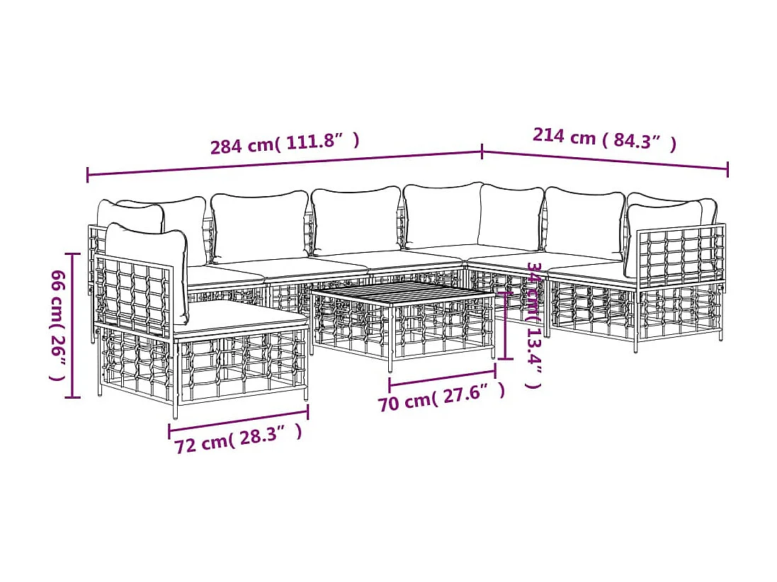 Salon de jardin 8 pcs avec coussins anthracite résine tressée