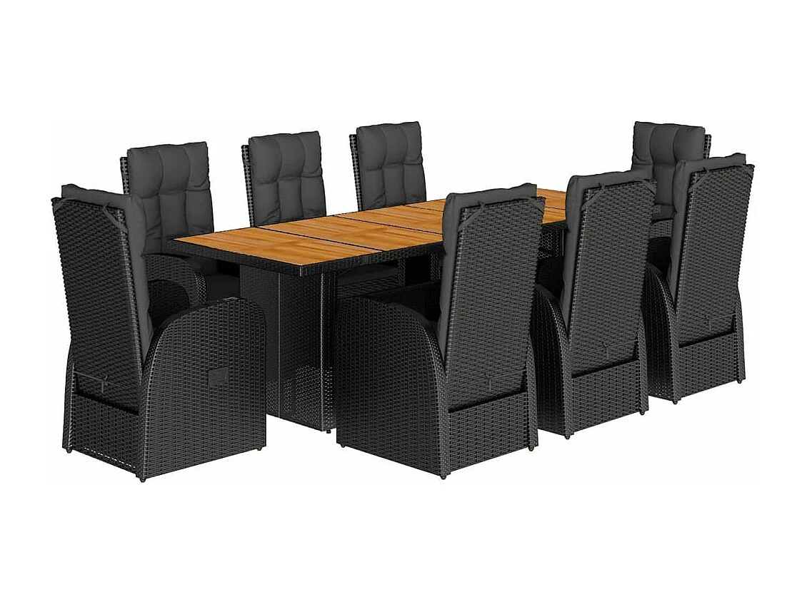 9-tlg. Garten-Essgruppe mit Kissen Schwarz Poly Rattan