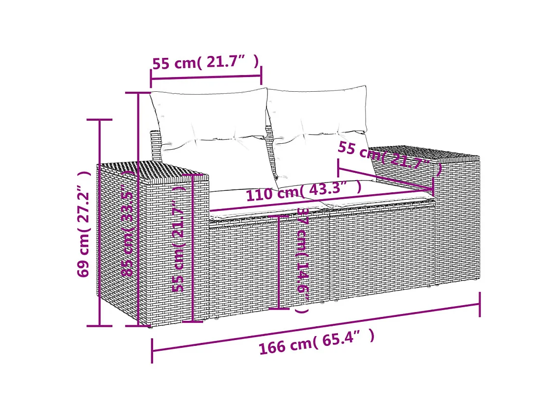 Salon de jardin avec coussins 7 pcs marron résine tressée