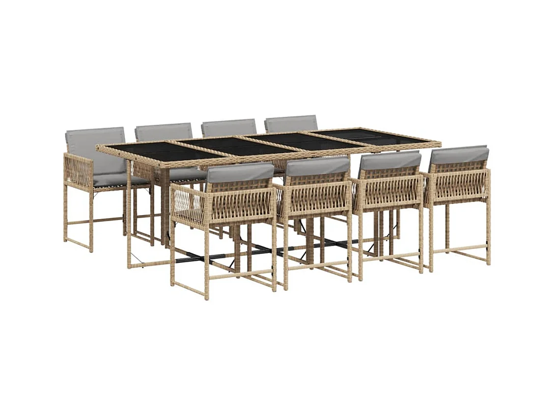 9-tlg. Garten-Essgruppe mit Kissen Beigemischung Poly Rattan