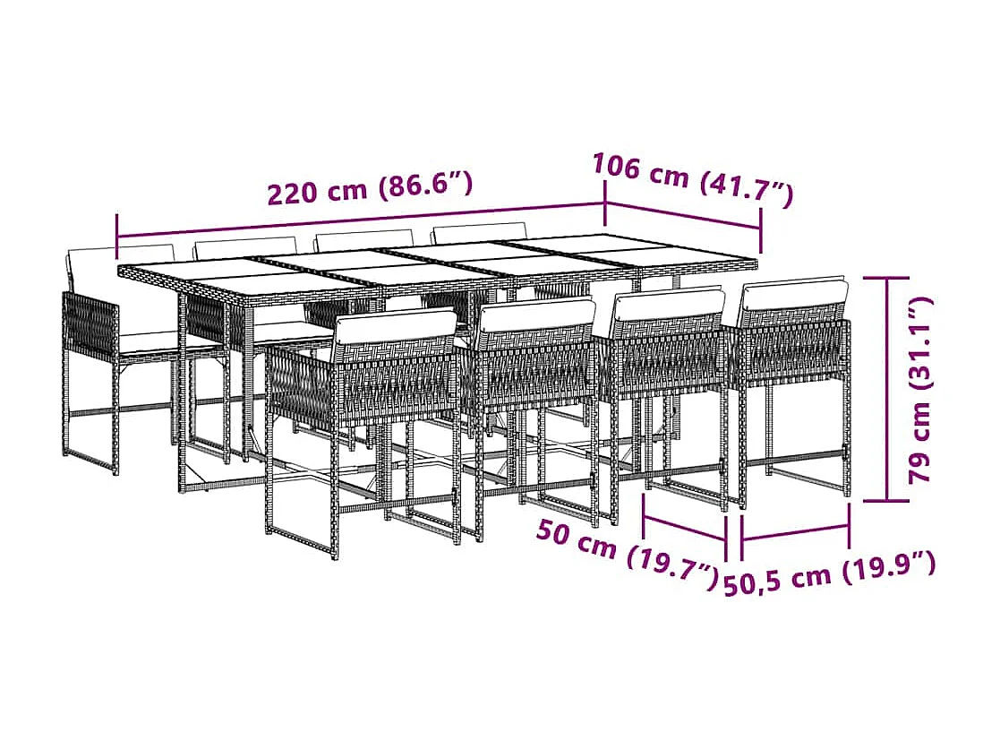 9-tlg. Garten-Essgruppe mit Kissen Beigemischung Poly Rattan