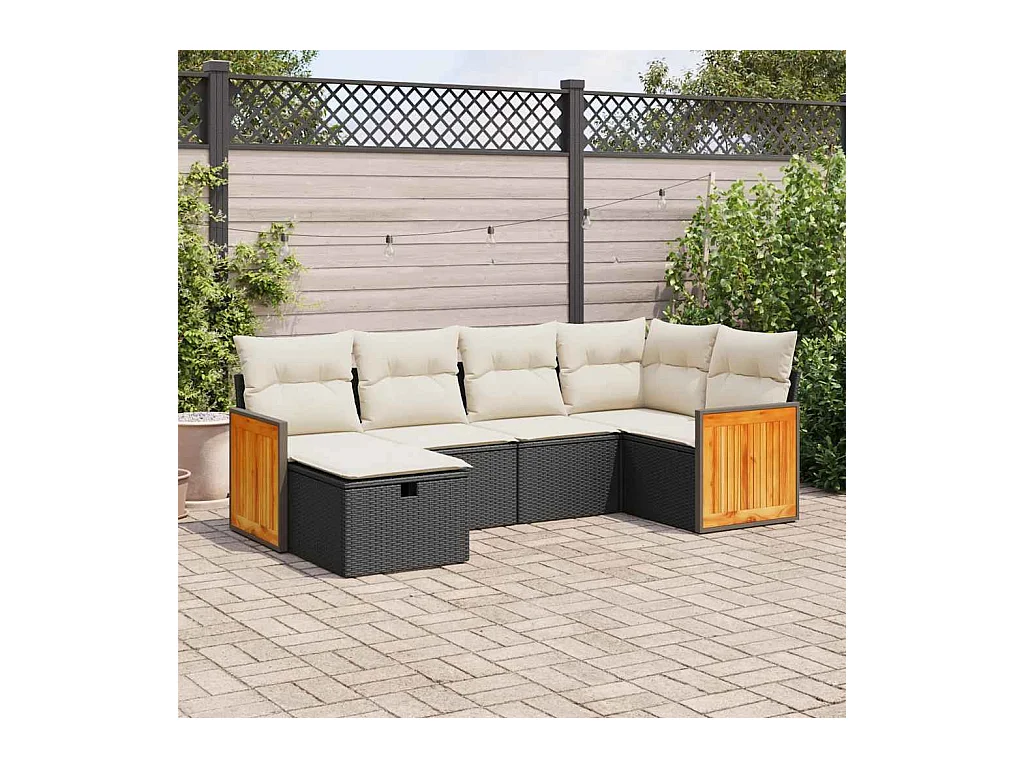 Salon de jardin 6 pcs avec coussins noir résine tressée