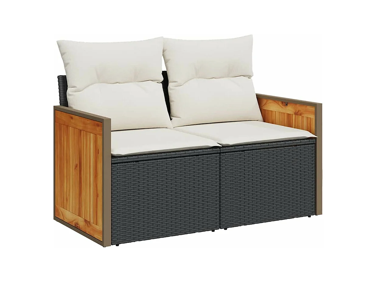 Salon de jardin 6 pcs avec coussins noir résine tressée