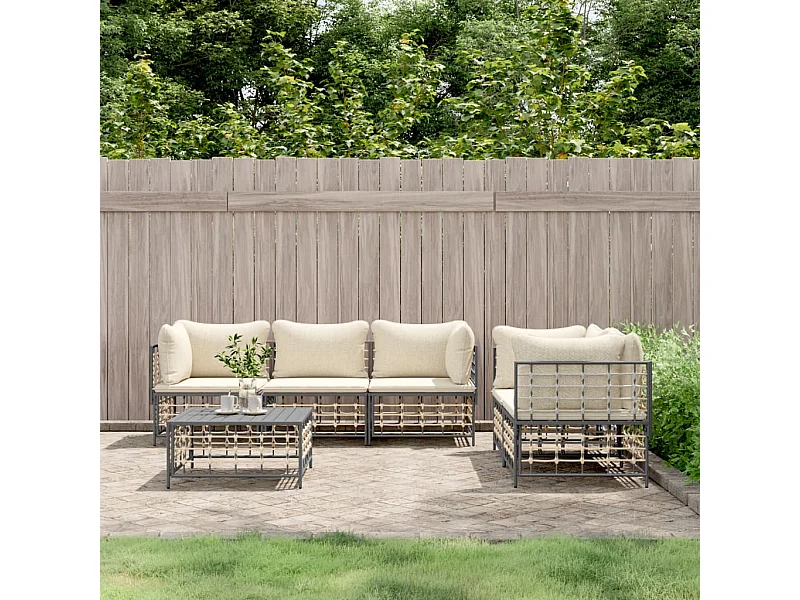 Salon de jardin 6 pcs avec coussins anthracite résine tressée